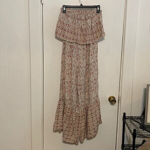 Japna EUC beige red floral tube top bell bottom jumpsuit Size XS